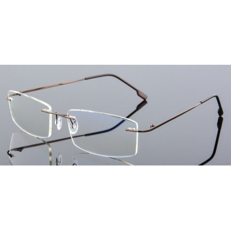 Brown Rimless Frameless Rectangle Reading Glasses For Men Women 1