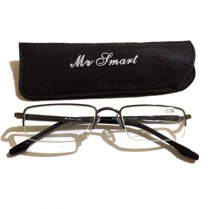 Mr Smart Grey Unisex Semi Rimless Half Frame Rectangle Reading Glasses For Men Fashion Readers 1