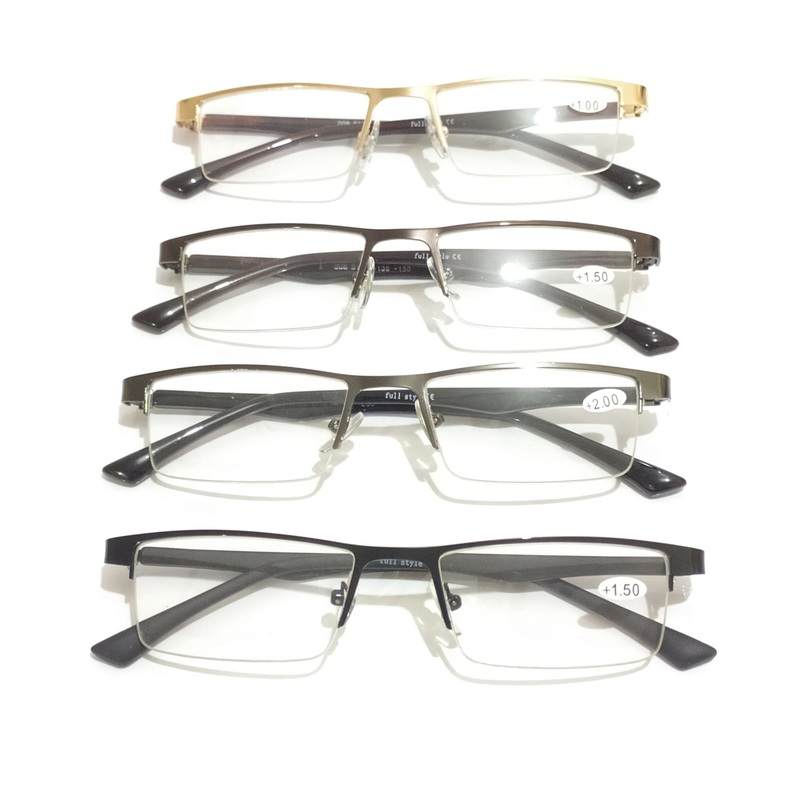 Rectangle Metal Half Frame Supra Reading Glasses for Men and Women 1.5 Brown