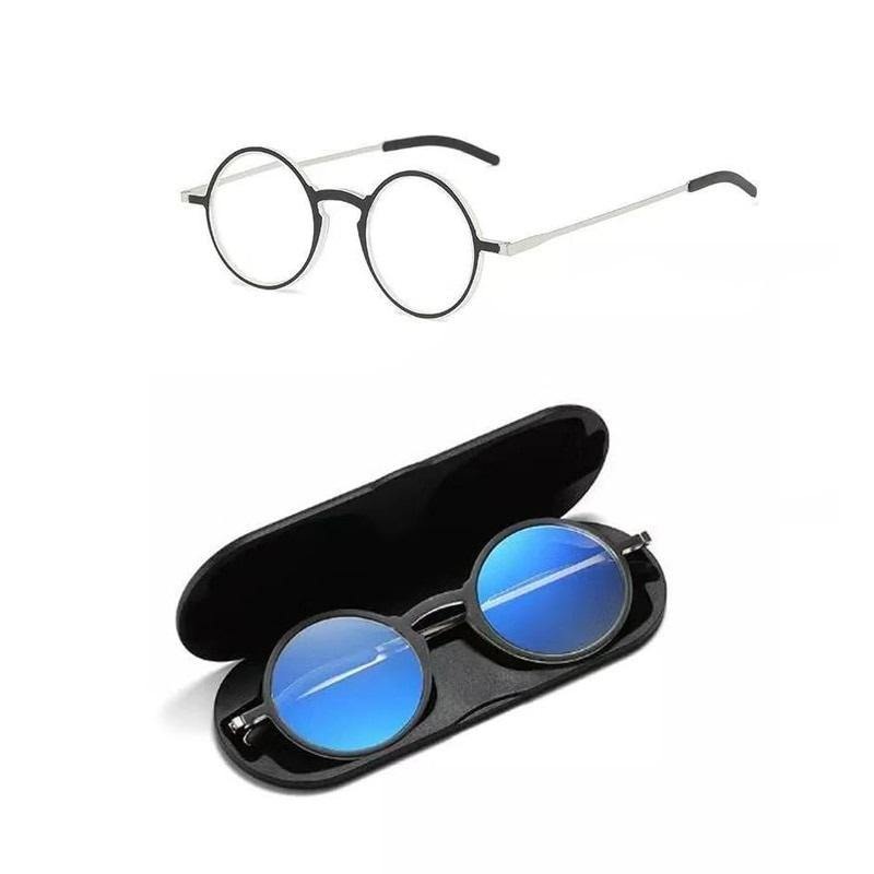 Ultrathin Pocket Round Computer Reading Glasses Blue Light Reading Spectacles Eyeglasses With Case 1 Black