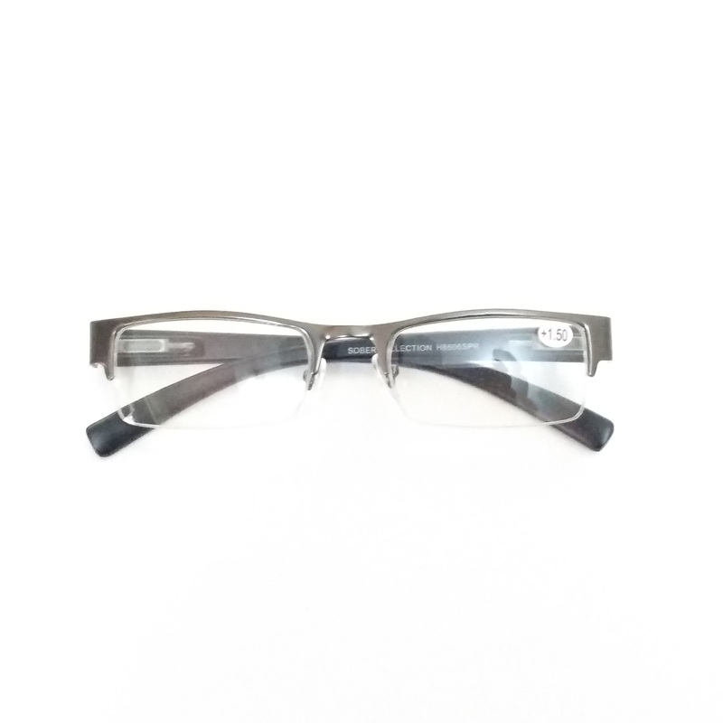 Supra Reading Glasses – Grey Rectangle Metal Frame with Spring Hinges 1