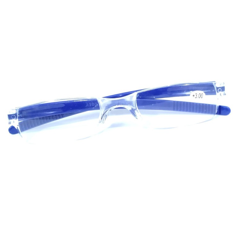 Blue Rimless Reading Glasses +3.00 Power for Men and Women