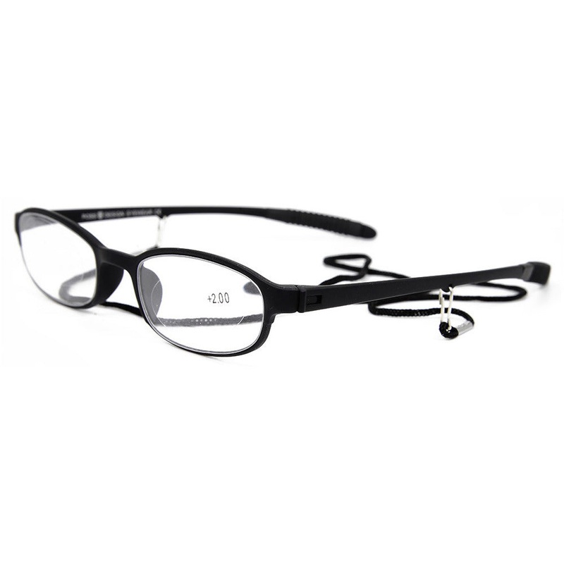 TR90 Flexible Memory Computer Reading Glasses with Thread – Black Oval Full Frame