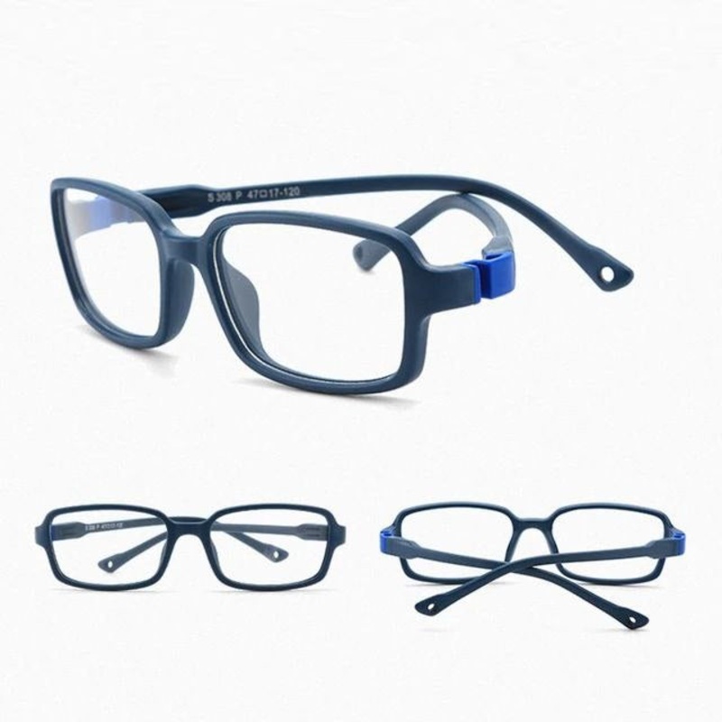 Rectangle Unbreakable Kids Flexible Glasses with Strap Glasses Retainer Age 4 to 7 Years S308 Black