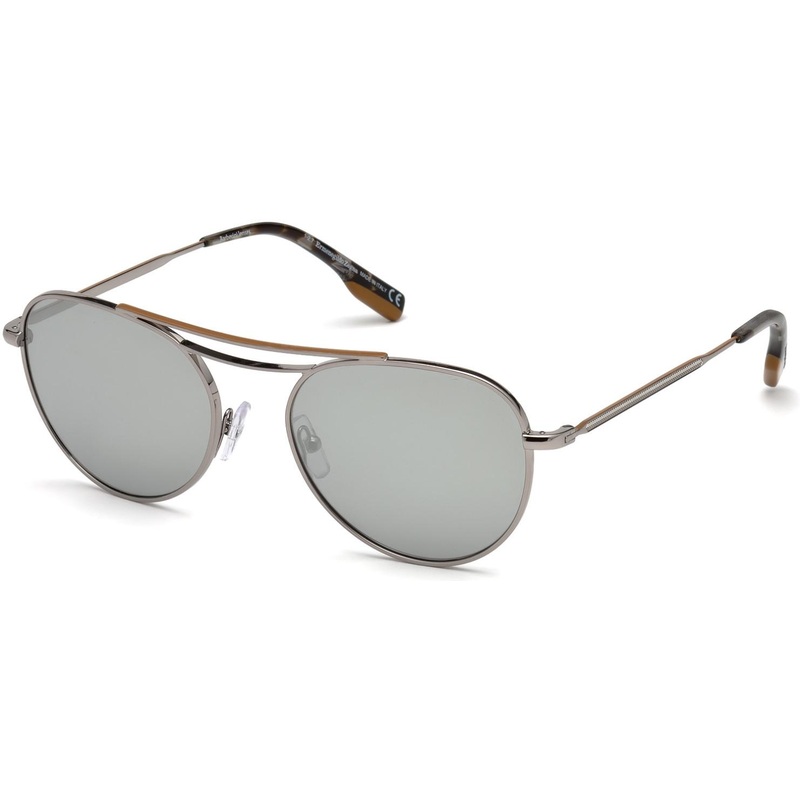 ZEGNA 0103 Sunglasses 18C – Shiny Rhodium / Smoke Mirror – Grey