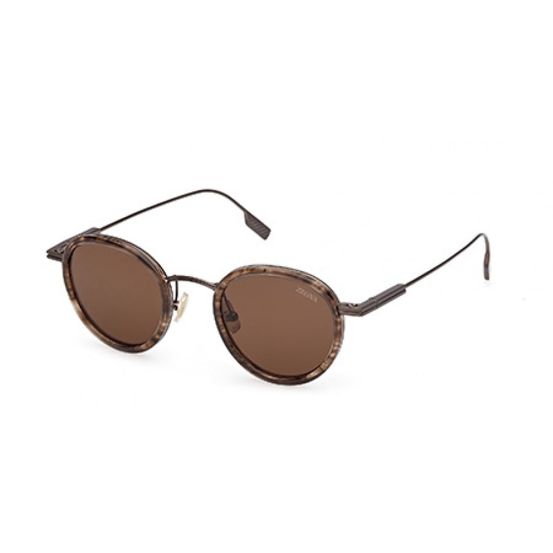 ZEGNA 0276 Sunglasses 50E – Havana Striped – Matte Light Ruthenium – Brown