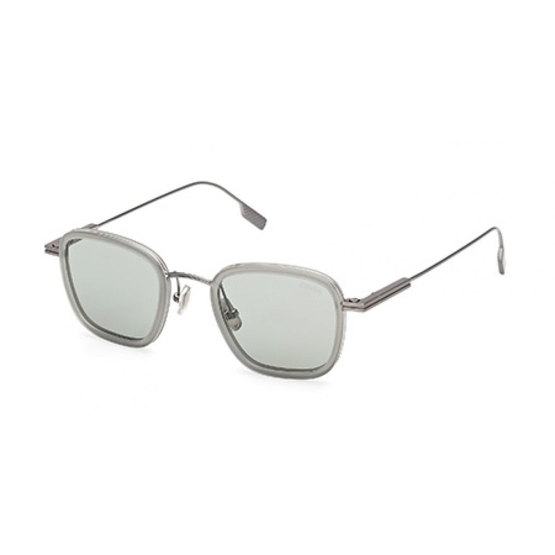ZEGNA 0277 Sunglasses 20N – Shiny Grey – Matte Palladium – Green